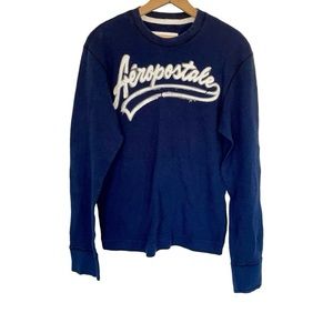 Y2K 90s Aeropostale Navy Blue Long Sleeve Tee T-Shirt Waffle-knit Embroidered M